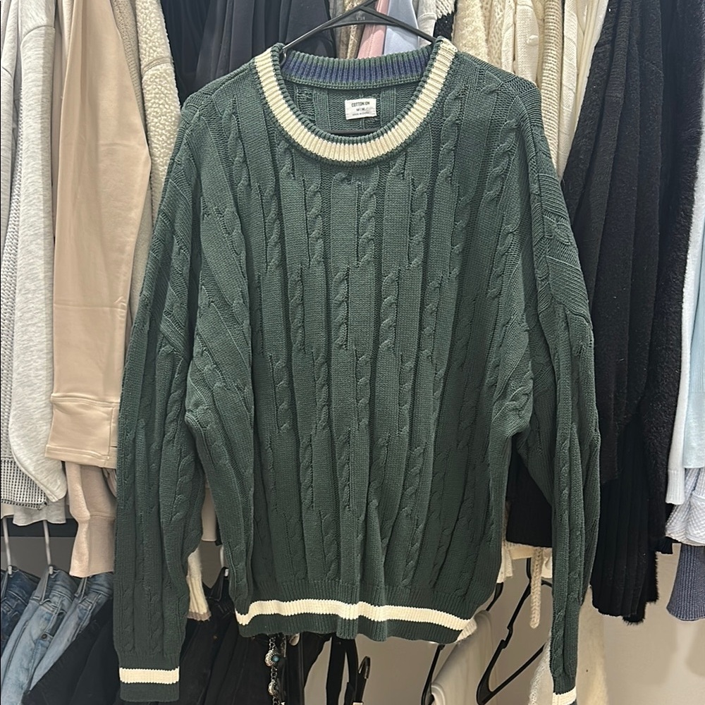 Cotton On Green Crewneck Sweater with Cable Knit